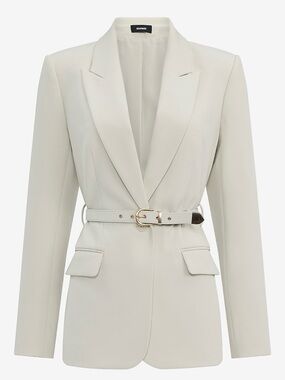Express Light Cream Belted Tailored Blazer